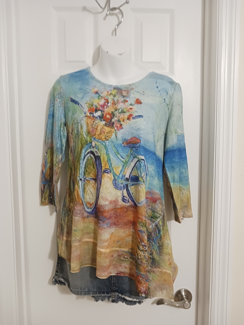 Leoma Lovegrove Artistic Beach Bicycle Print Women's  Top  Womens PS